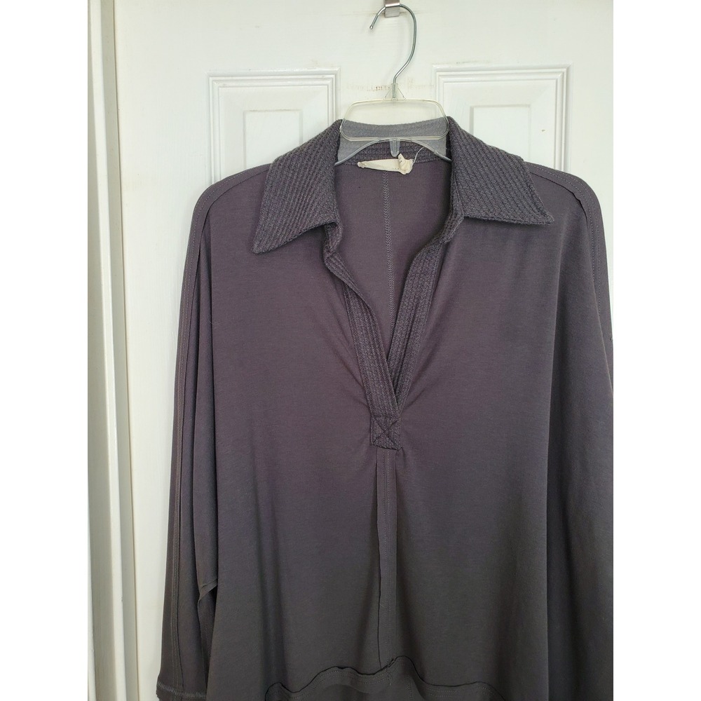 Millibon Pullover Top Charcoal Grey Waffle Knit Collar Oversized Small